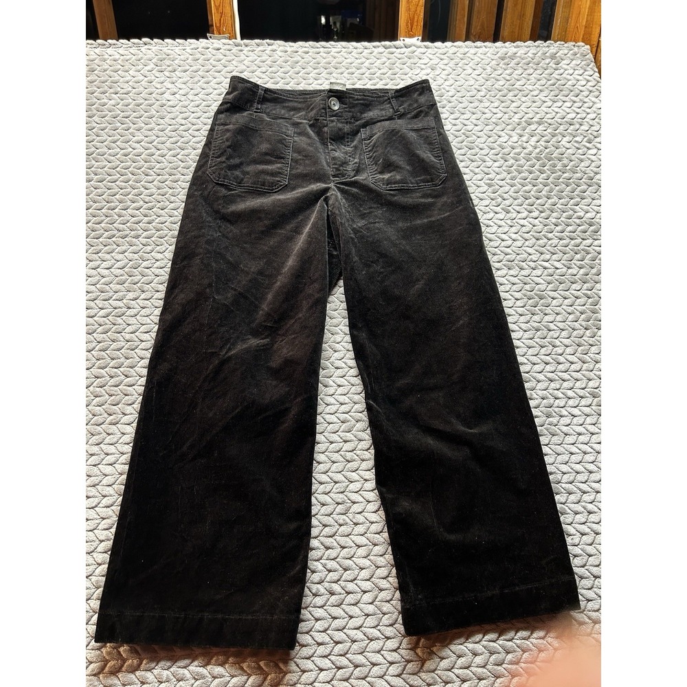 Matty M Wide Leg Corduroy Pants Womens Size L Black Stretch Crop Patch Pocket